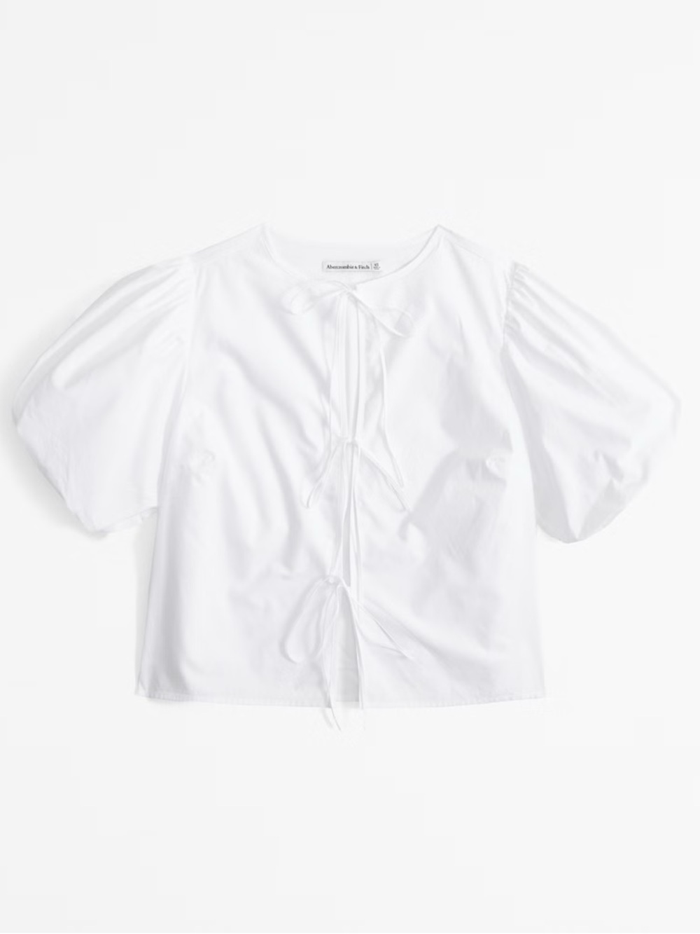 Abercrombie & Fitch White Tie-Front Puff Sleeve Blouse